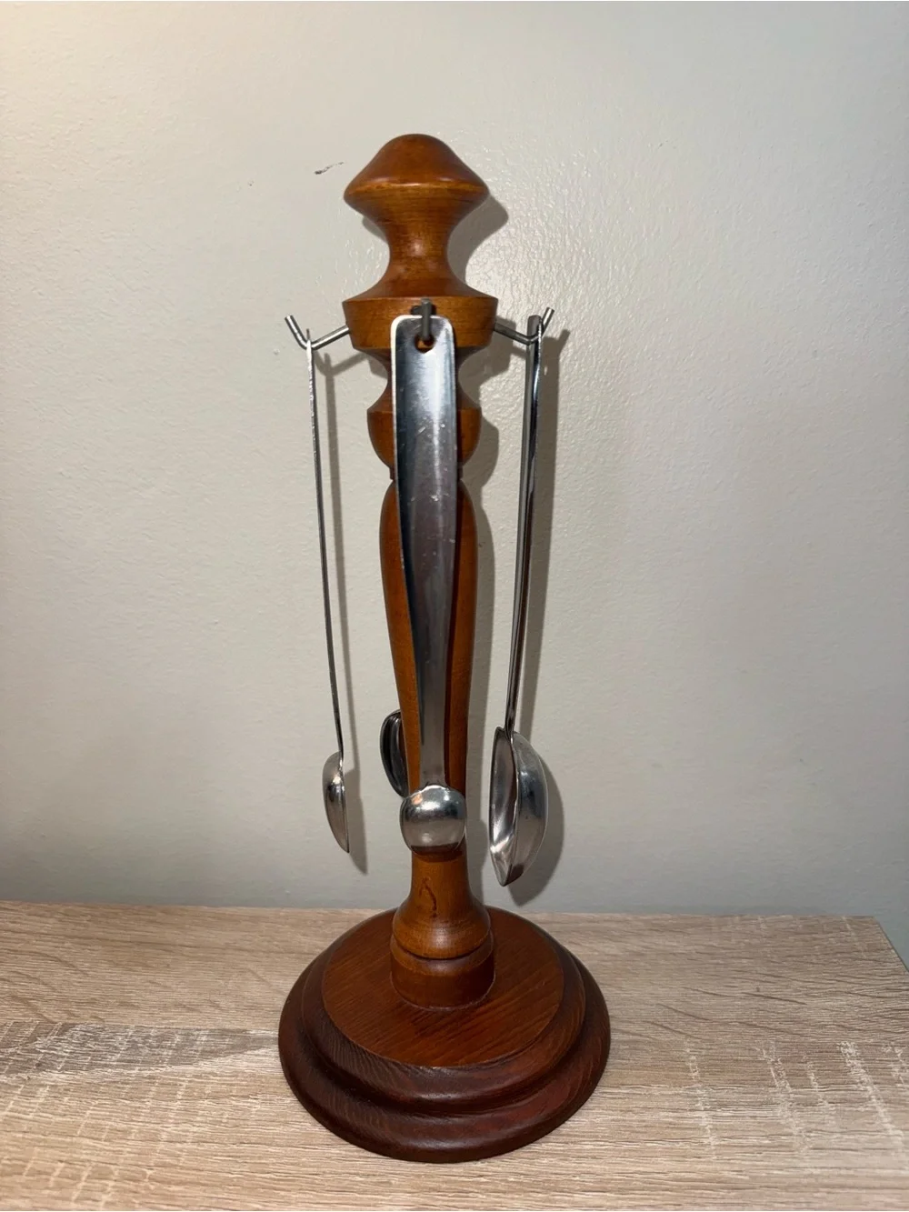 Wooden Stand with Hanging Stainless Spoons